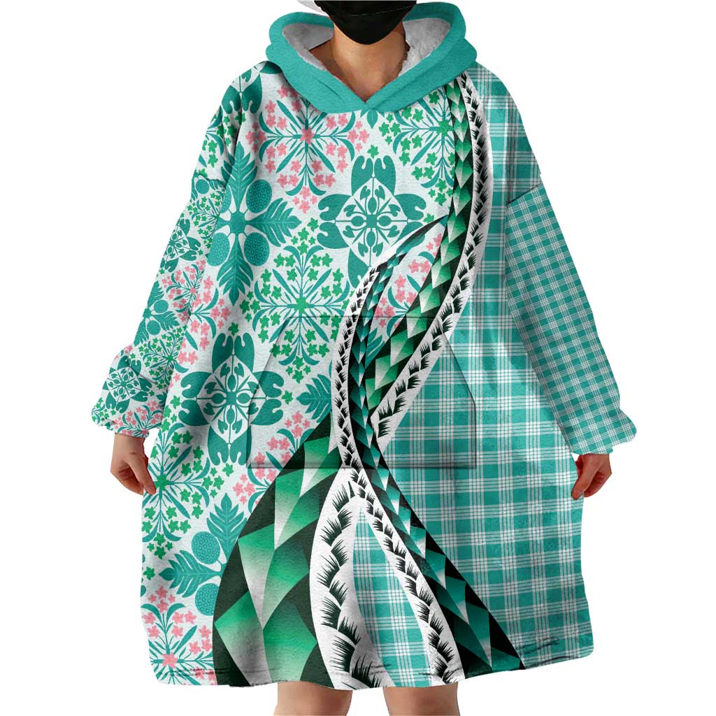 Aloha Vintage Palaka Floral Hawaiian Quilt Wearable Blanket Hoodie Polu Motif - Polynesian Pride