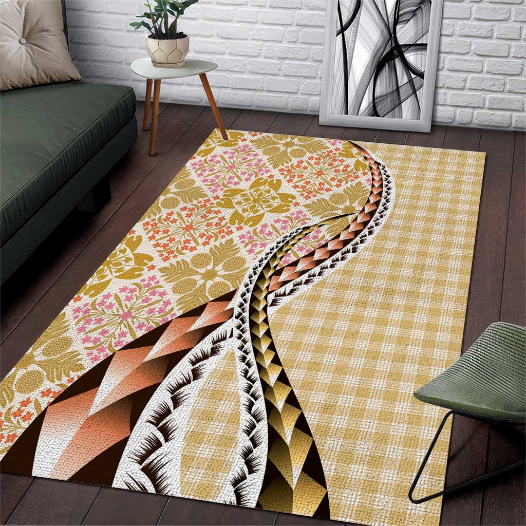 Aloha Vintage Palaka Floral Hawaiian Quilt Area Rug Melemele Motif - Polynesian Pride