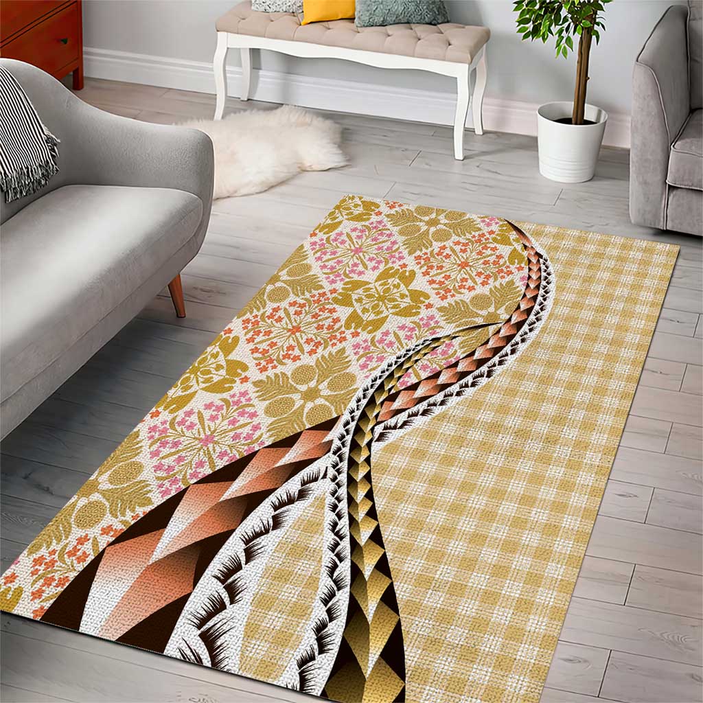 Aloha Vintage Palaka Floral Hawaiian Quilt Area Rug Melemele Motif - Polynesian Pride