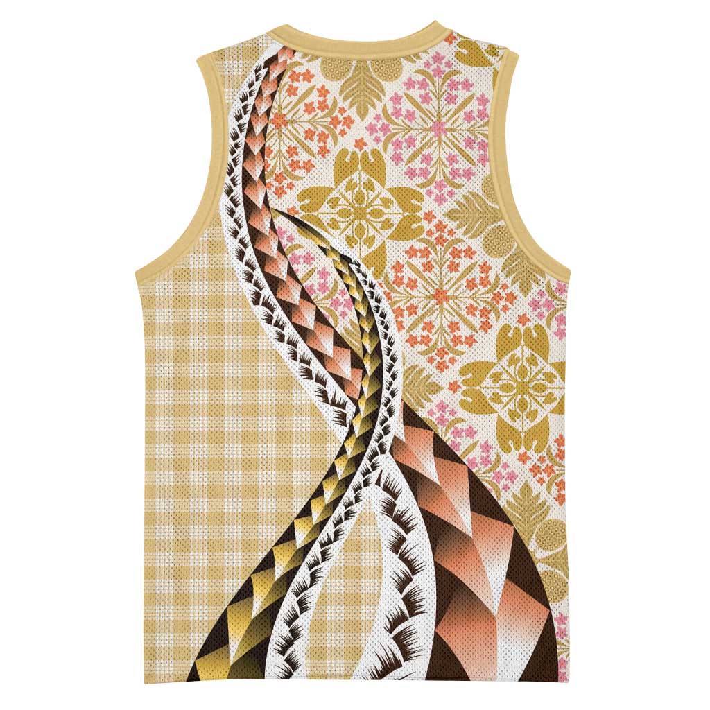 Aloha Vintage Palaka Floral Hawaiian Quilt Basketball Jersey Melemele Motif - Polynesian Pride