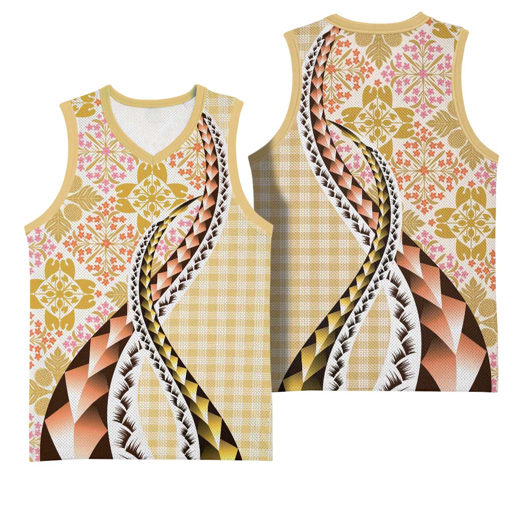 Aloha Vintage Palaka Floral Hawaiian Quilt Basketball Jersey Melemele Motif - Polynesian Pride