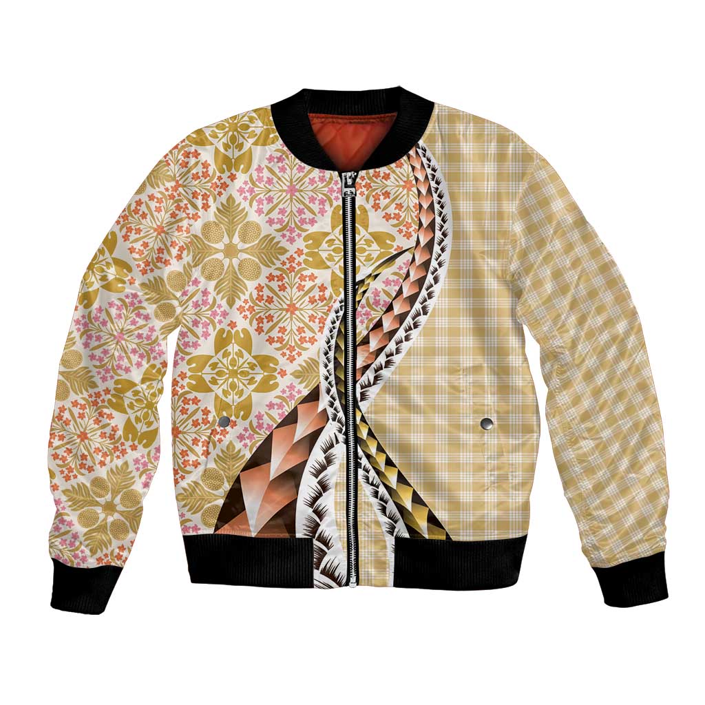 Aloha Vintage Palaka Floral Hawaiian Quilt Bomber Jacket Melemele Motif - Polynesian Pride