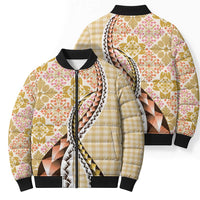 Aloha Vintage Palaka Floral Hawaiian Quilt Bomber Puffer Jacket Melemele Motif - Polynesian Pride