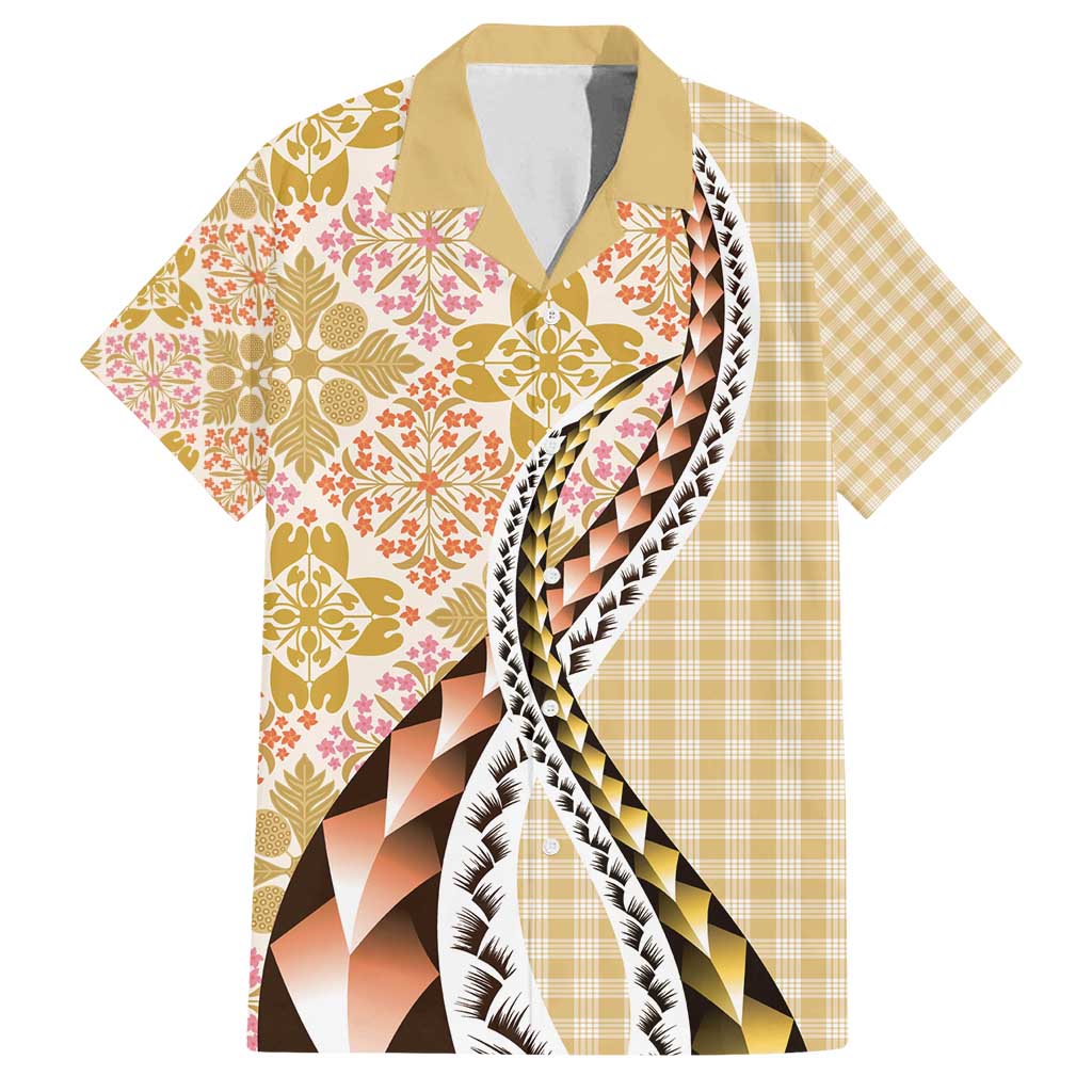 Aloha Vintage Palaka Floral Hawaiian Quilt Family Matching Long Sleeve Bodycon Dress and Hawaiian Shirt Melemele Motif - Polynesian Pride