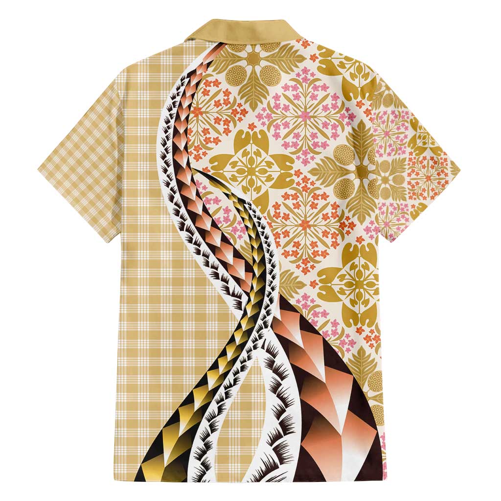 Aloha Vintage Palaka Floral Hawaiian Quilt Family Matching Long Sleeve Bodycon Dress and Hawaiian Shirt Melemele Motif - Polynesian Pride