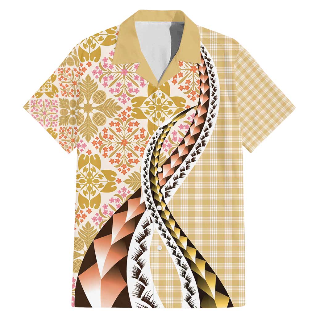 Aloha Vintage Palaka Floral Hawaiian Quilt Family Matching Mermaid Dress and Hawaiian Shirt Melemele Motif - Polynesian Pride