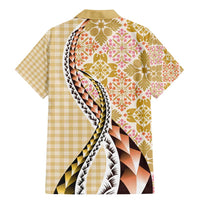 Aloha Vintage Palaka Floral Hawaiian Quilt Family Matching Mermaid Dress and Hawaiian Shirt Melemele Motif - Polynesian Pride