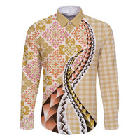 Aloha Vintage Palaka Floral Hawaiian Quilt Family Matching Off Shoulder Short Dress and Hawaiian Shirt Melemele Motif - Polynesian Pride