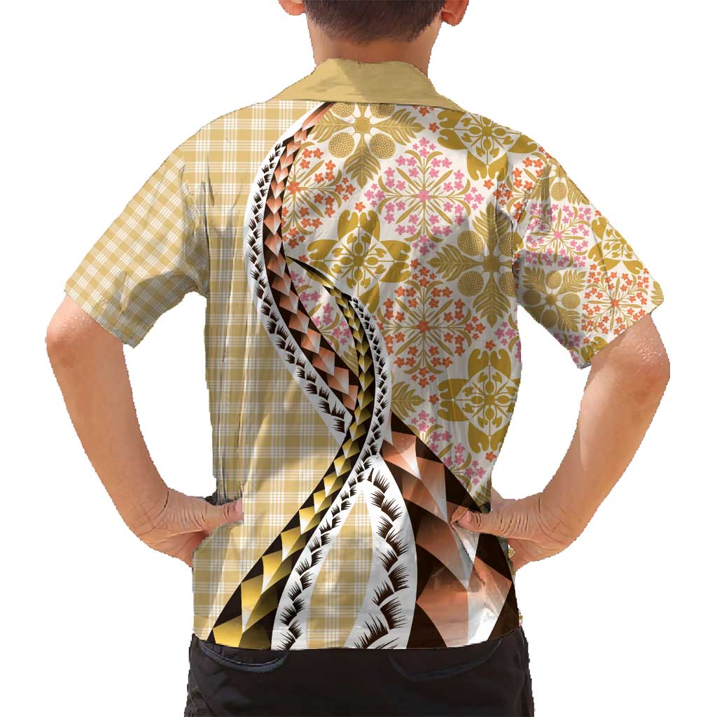 Aloha Vintage Palaka Floral Hawaiian Quilt Family Matching Summer Maxi Dress and Hawaiian Shirt Melemele Motif - Polynesian Pride