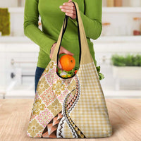 Aloha Vintage Palaka Floral Hawaiian Quilt Grocery Bag Melemele Motif - Polynesian Pride