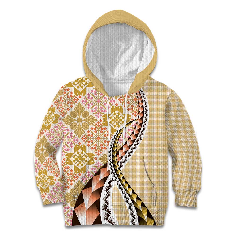 Aloha Vintage Palaka Floral Hawaiian Quilt Kid Hoodie Melemele Motif - Polynesian Pride
