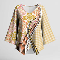 Aloha Vintage Palaka Floral Hawaiian Quilt Kimono Sleeve Blouse Melemele Motif - Polynesian Pride