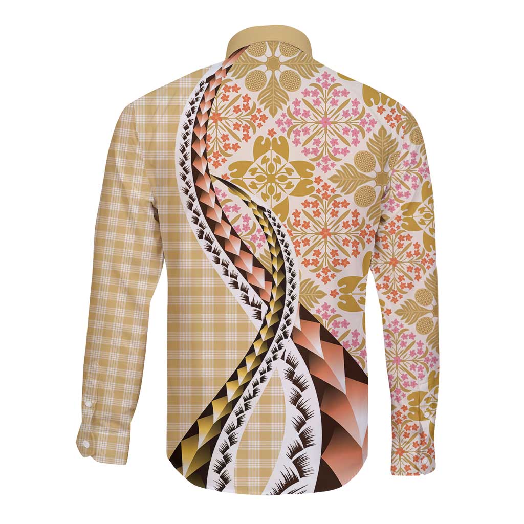 Aloha Vintage Palaka Floral Hawaiian Quilt Long Sleeve Button Shirt Melemele Motif - Polynesian Pride