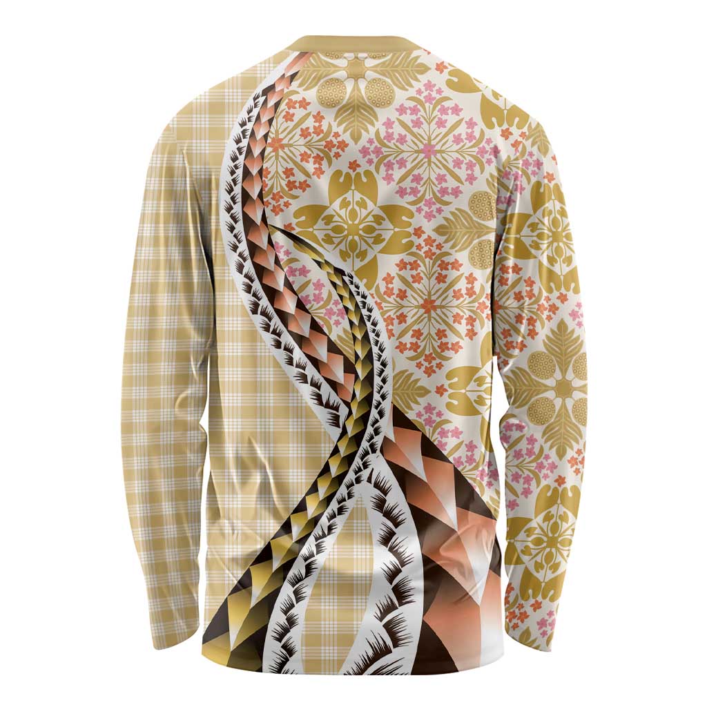 Aloha Vintage Palaka Floral Hawaiian Quilt Long Sleeve Shirt Melemele Motif - Polynesian Pride