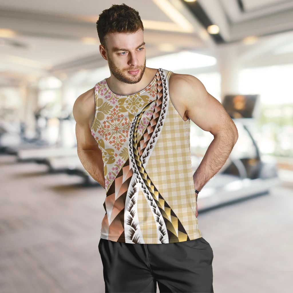 Aloha Vintage Palaka Floral Hawaiian Quilt Men Tank Top Melemele Motif - Polynesian Pride