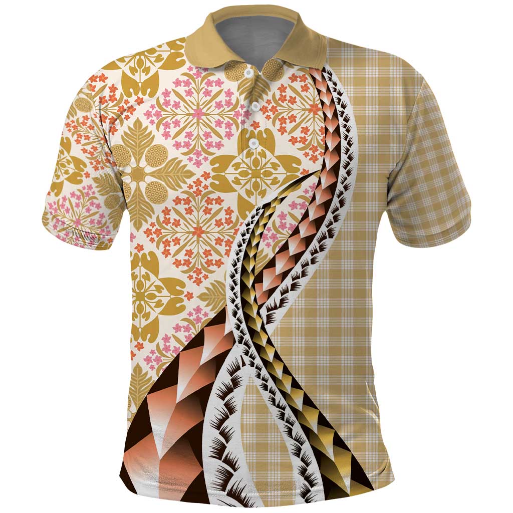 Aloha Vintage Palaka Floral Hawaiian Quilt Polo Shirt Melemele Motif - Polynesian Pride