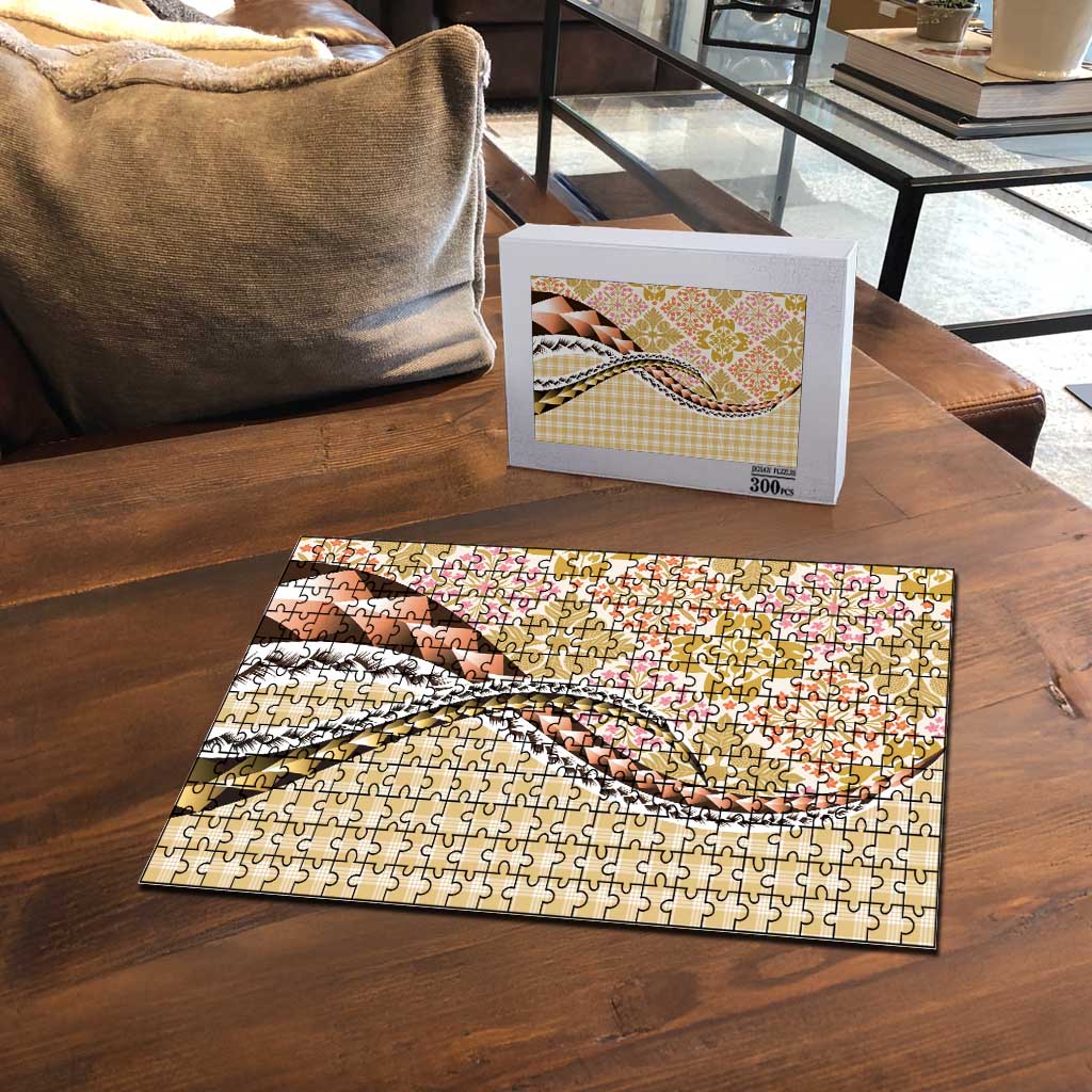 Aloha Vintage Palaka Floral Hawaiian Quilt Puzzle Melemele Motif - Polynesian Pride