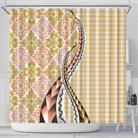 Aloha Vintage Palaka Floral Hawaiian Quilt Shower Curtain Melemele Motif - Polynesian Pride