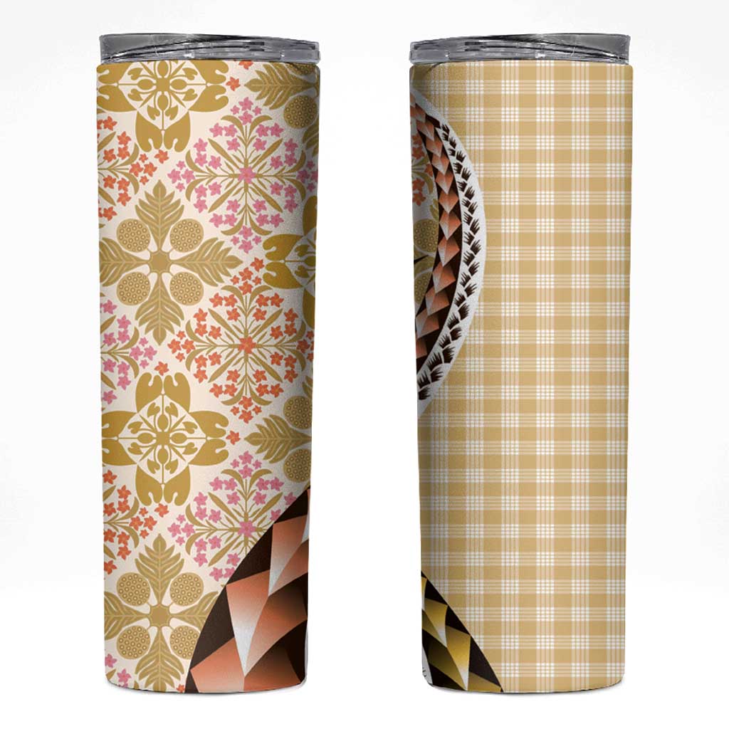 Aloha Vintage Palaka Floral Hawaiian Quilt Skinny Tumbler Melemele Motif - Polynesian Pride