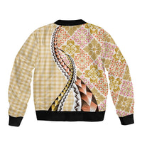 Aloha Vintage Palaka Floral Hawaiian Quilt Sleeve Zip Bomber Jacket Melemele Motif - Polynesian Pride