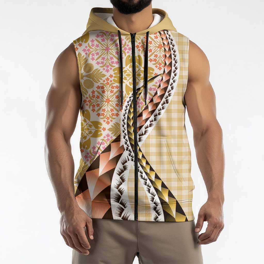 Aloha Vintage Palaka Floral Hawaiian Quilt Sleeveless Zip Hoodie Melemele Motif LT9