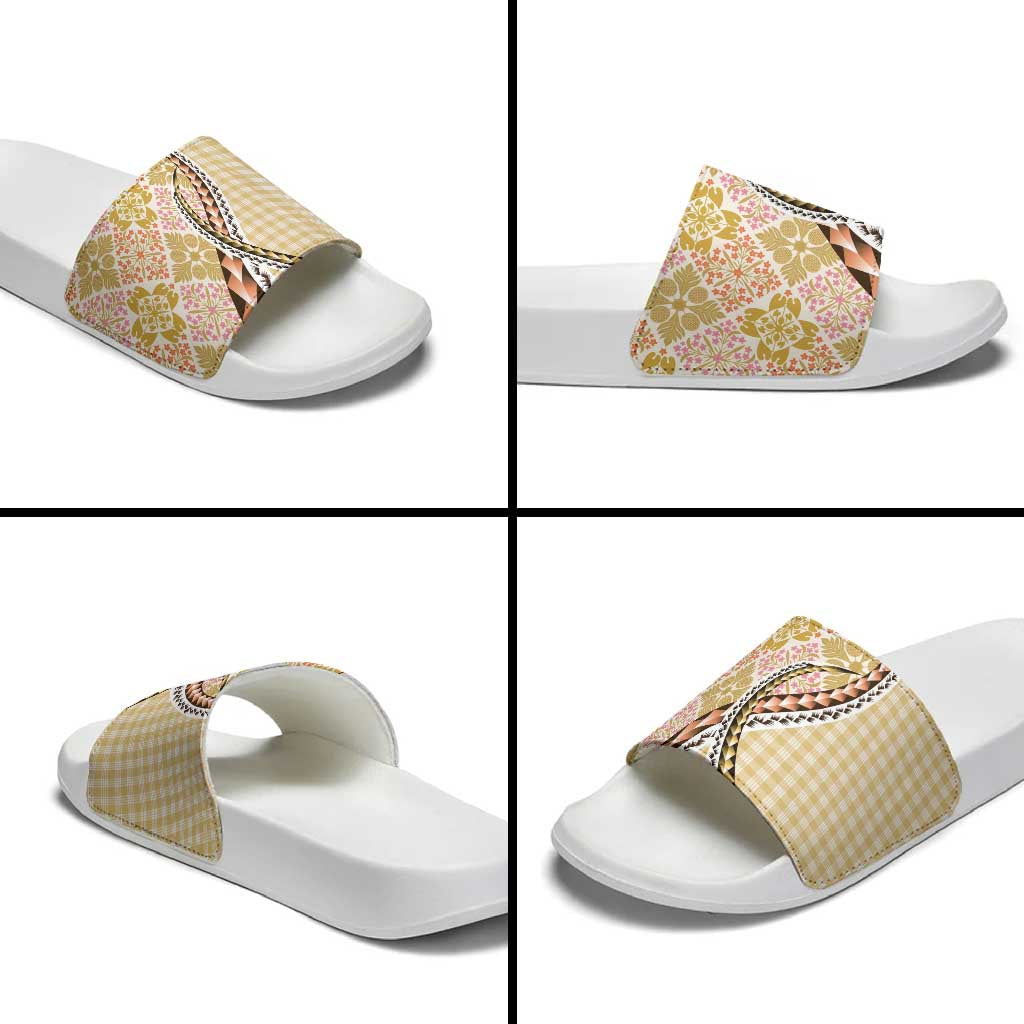 Aloha Vintage Palaka Floral Hawaiian Quilt Slide Sandals Melemele Motif - Polynesian Pride