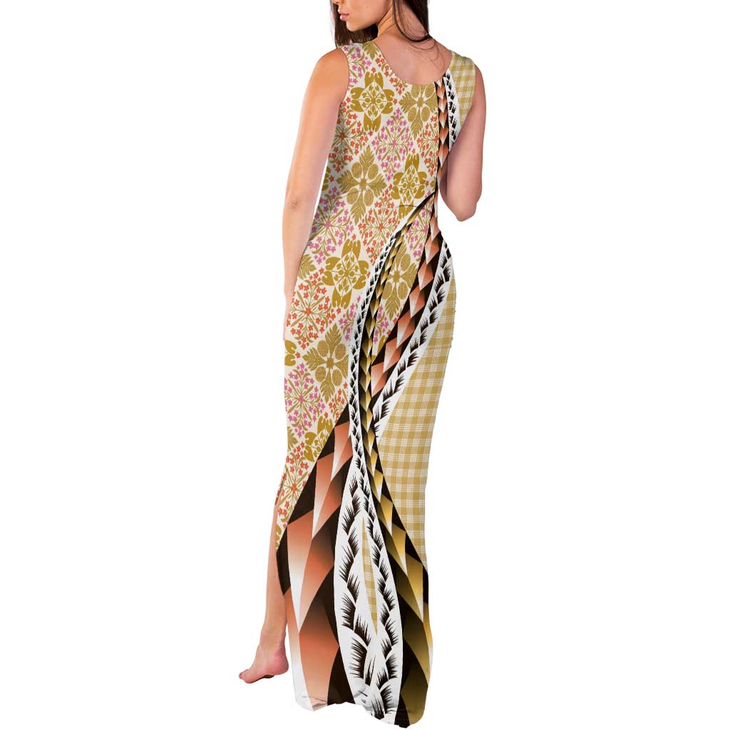 Aloha Vintage Palaka Floral Hawaiian Quilt Tank Maxi Dress Melemele Motif - Polynesian Pride