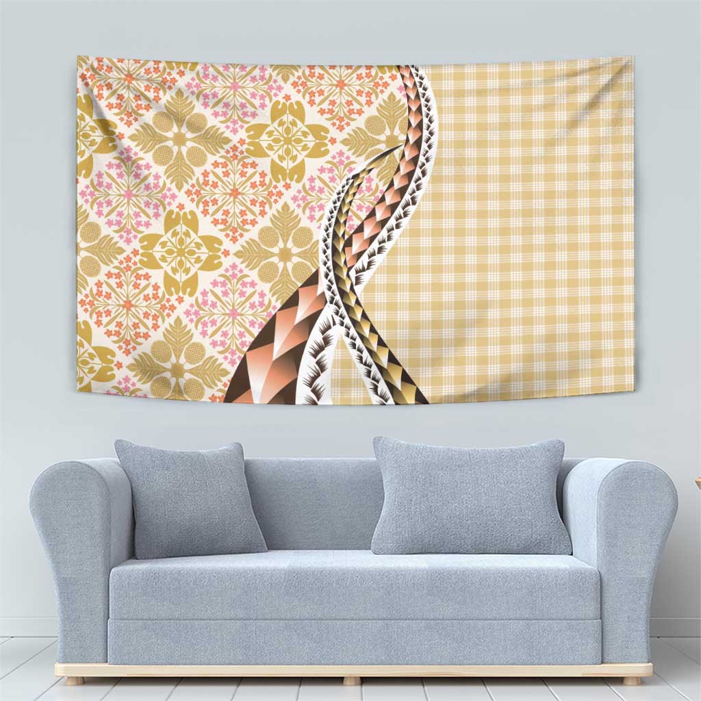 Aloha Vintage Palaka Floral Hawaiian Quilt Tapestry Melemele Motif - Polynesian Pride