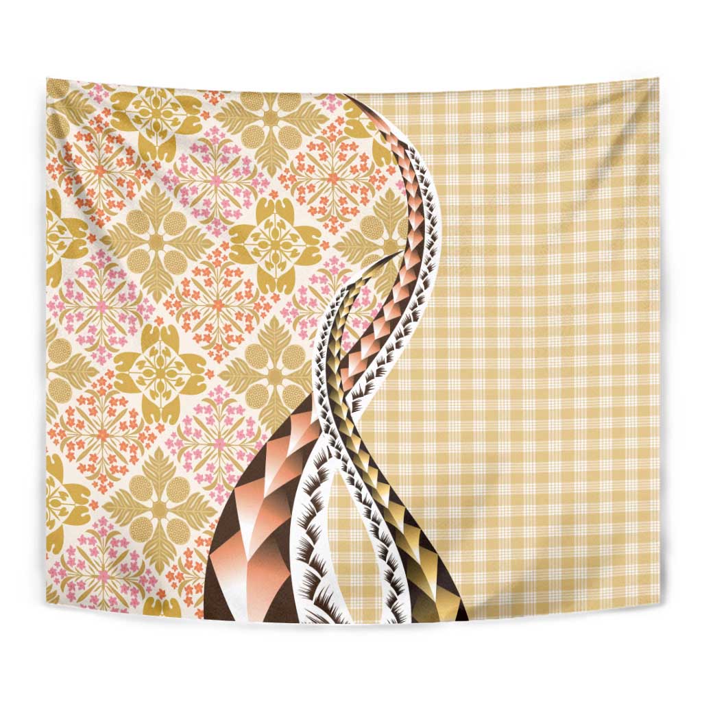 Aloha Vintage Palaka Floral Hawaiian Quilt Tapestry Melemele Motif - Polynesian Pride