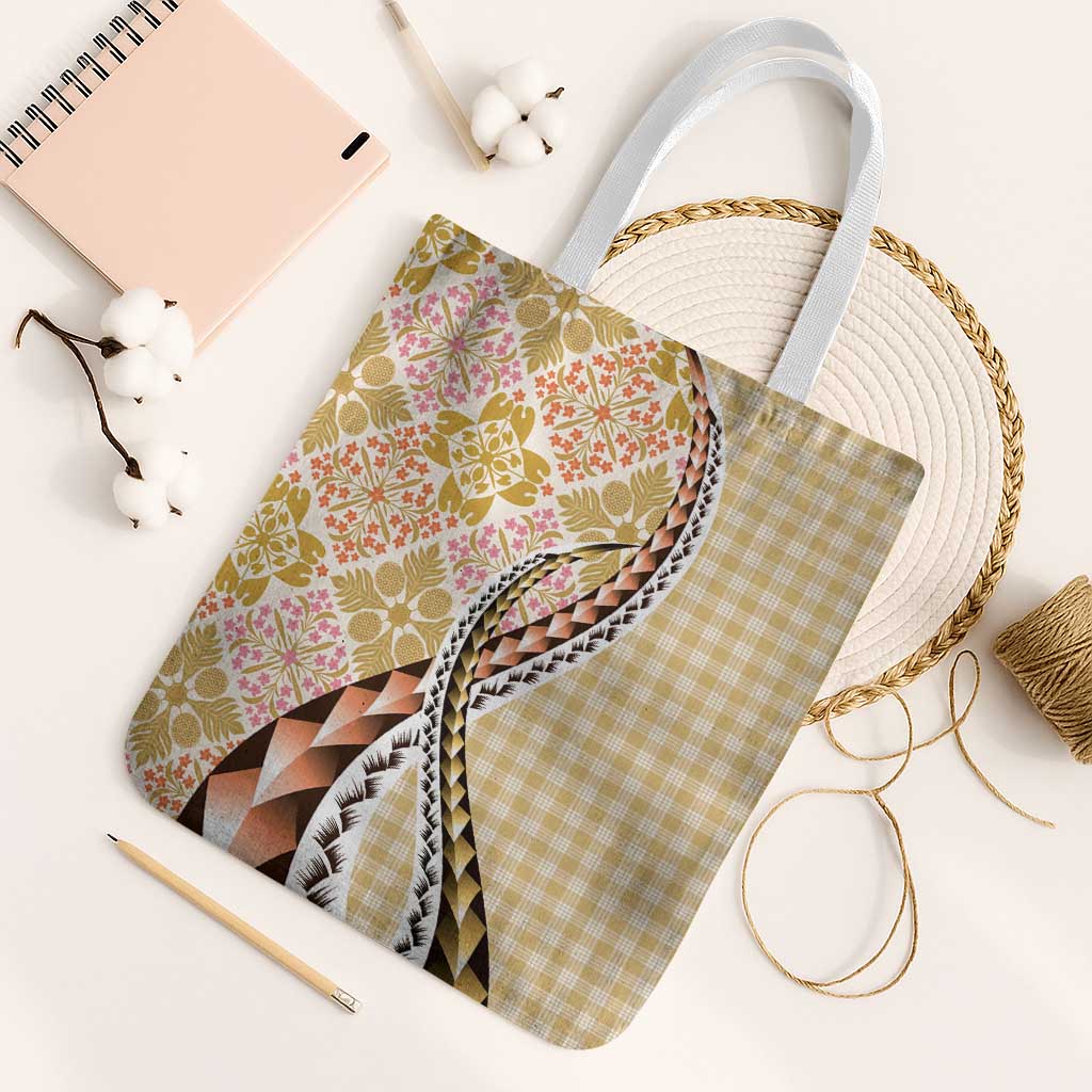 Aloha Vintage Palaka Floral Hawaiian Quilt Tote Bag Melemele Motif - Polynesian Pride