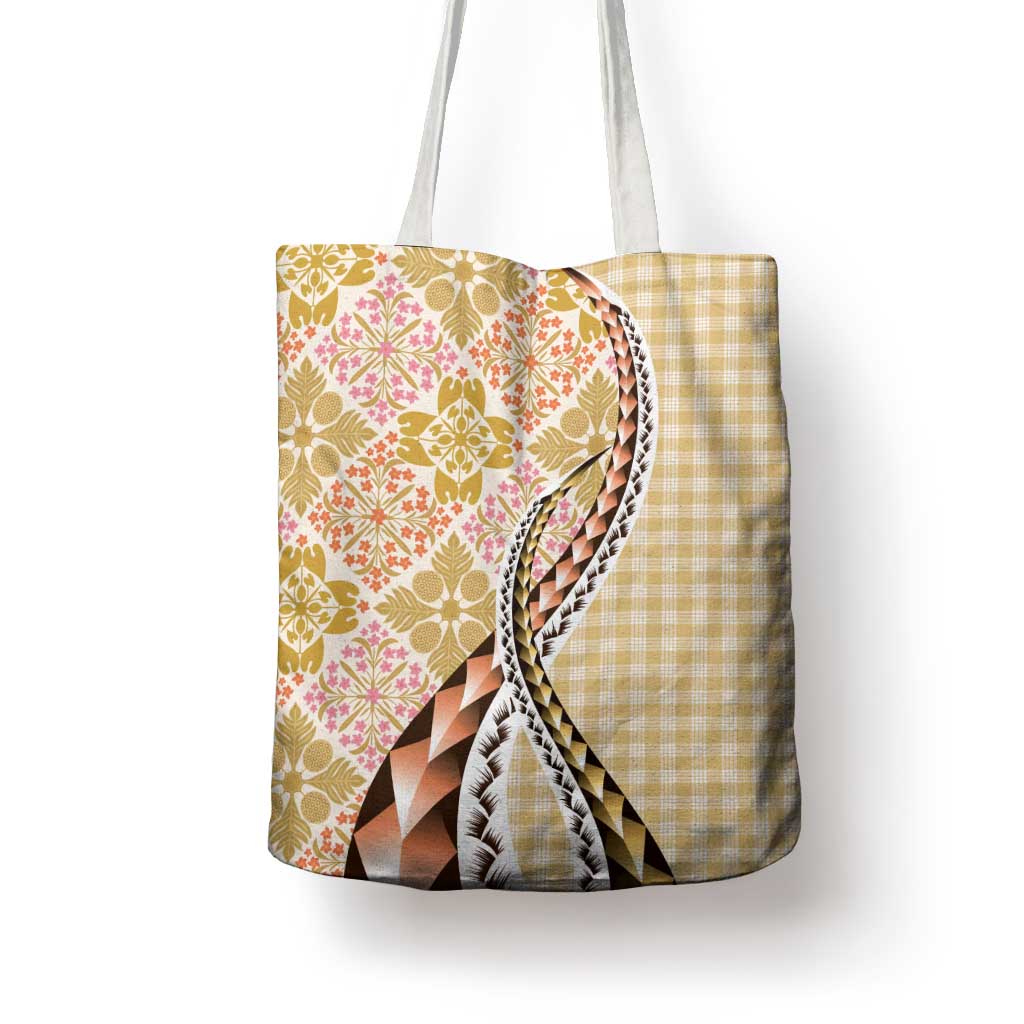 Aloha Vintage Palaka Floral Hawaiian Quilt Tote Bag Melemele Motif - Polynesian Pride