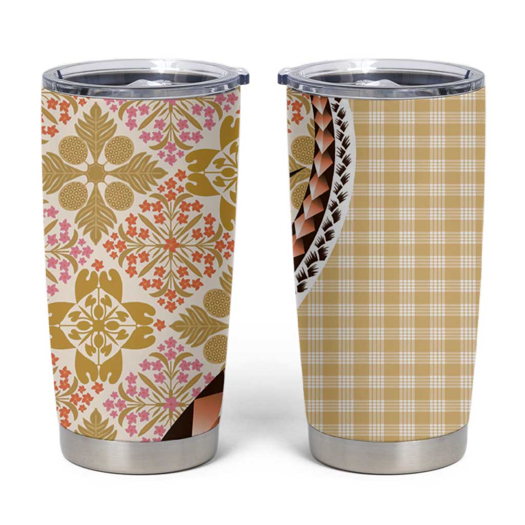 Aloha Vintage Palaka Floral Hawaiian Quilt Tumbler Cup Melemele Motif - Polynesian Pride