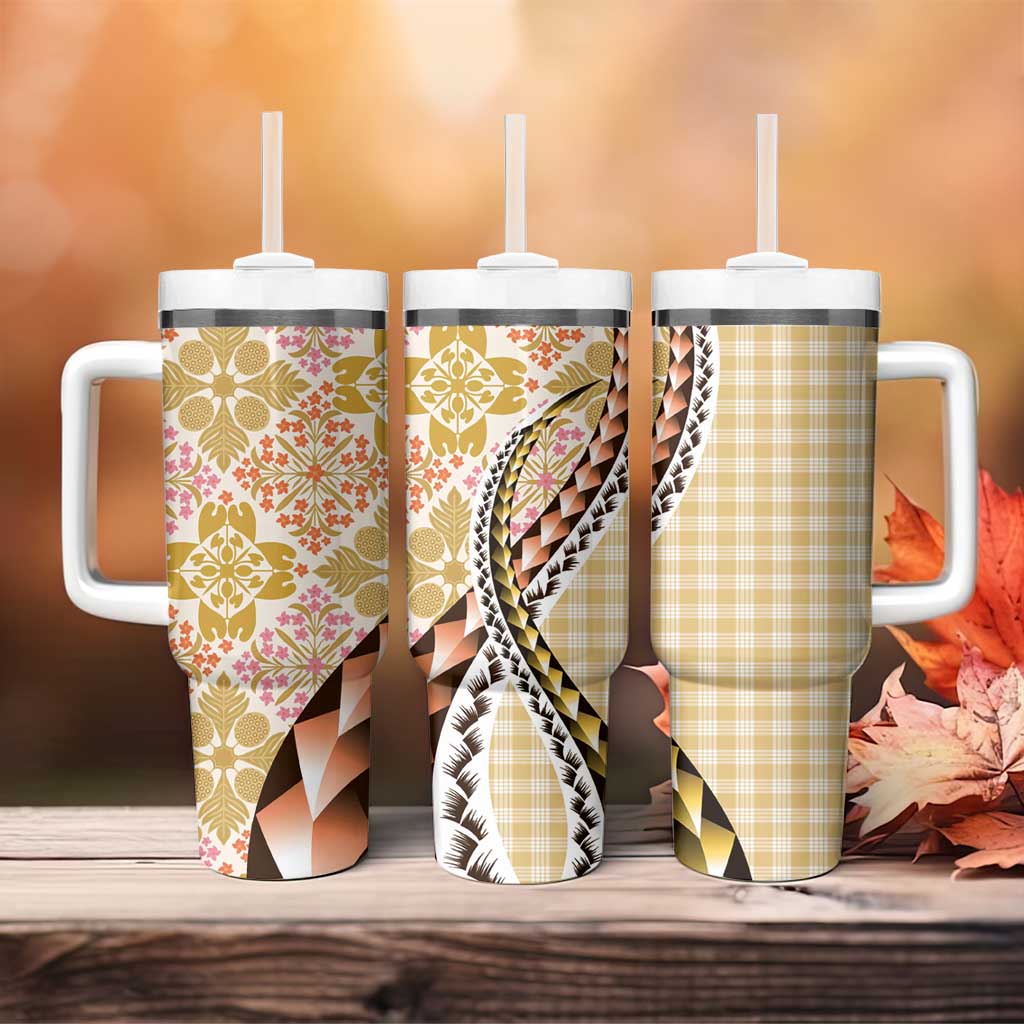 Aloha Vintage Palaka Floral Hawaiian Quilt Tumbler With Handle Melemele Motif - Polynesian Pride