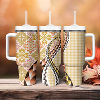 Aloha Vintage Palaka Floral Hawaiian Quilt Tumbler With Handle Melemele Motif - Polynesian Pride