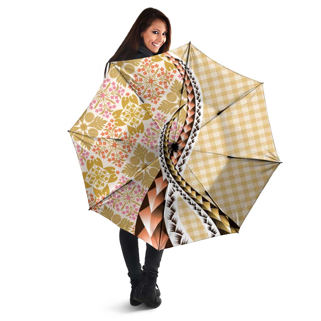 Aloha Vintage Palaka Floral Hawaiian Quilt Umbrella Melemele Motif - Polynesian Pride