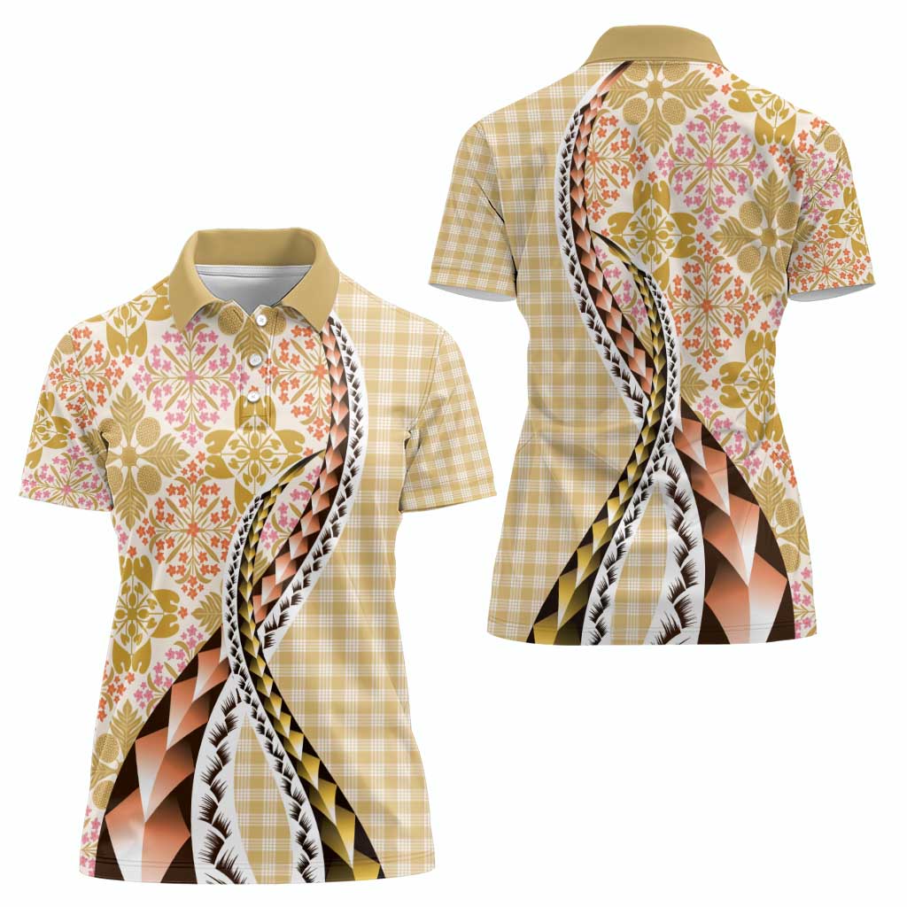 Aloha Vintage Palaka Floral Hawaiian Quilt Women Polo Shirt Melemele Motif - Polynesian Pride