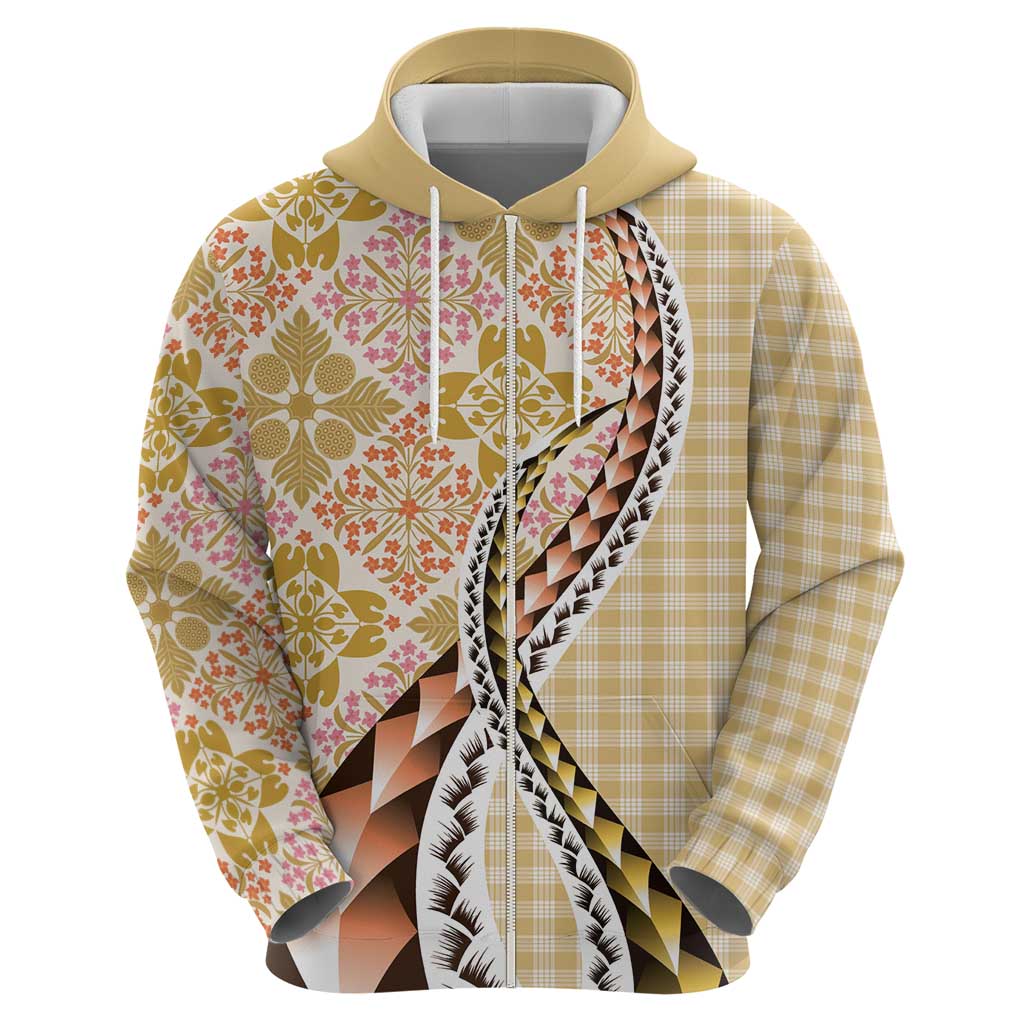 Aloha Vintage Palaka Floral Hawaiian Quilt Zip Hoodie Melemele Motif - Polynesian Pride