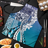 Aloha Vintage Plumeria Hawaiian Tapa Pattern Apron Blue Hawaiian Tapa Pattern - Polynesian Pride