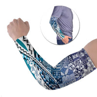 Aloha Vintage Plumeria Hawaiian Tapa Pattern Arm Sleeves Blue Hawaiian Tapa Pattern - Polynesian Pride