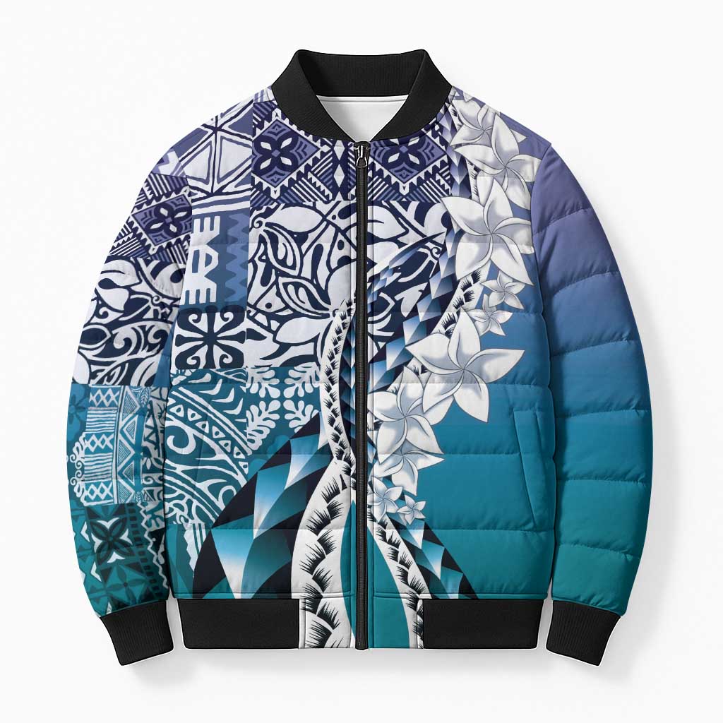 Aloha Vintage Plumeria Hawaiian Tapa Pattern Bomber Puffer Jacket Blue Hawaiian Tapa Pattern - Polynesian Pride
