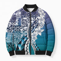 Aloha Vintage Plumeria Hawaiian Tapa Pattern Bomber Puffer Jacket Blue Hawaiian Tapa Pattern - Polynesian Pride