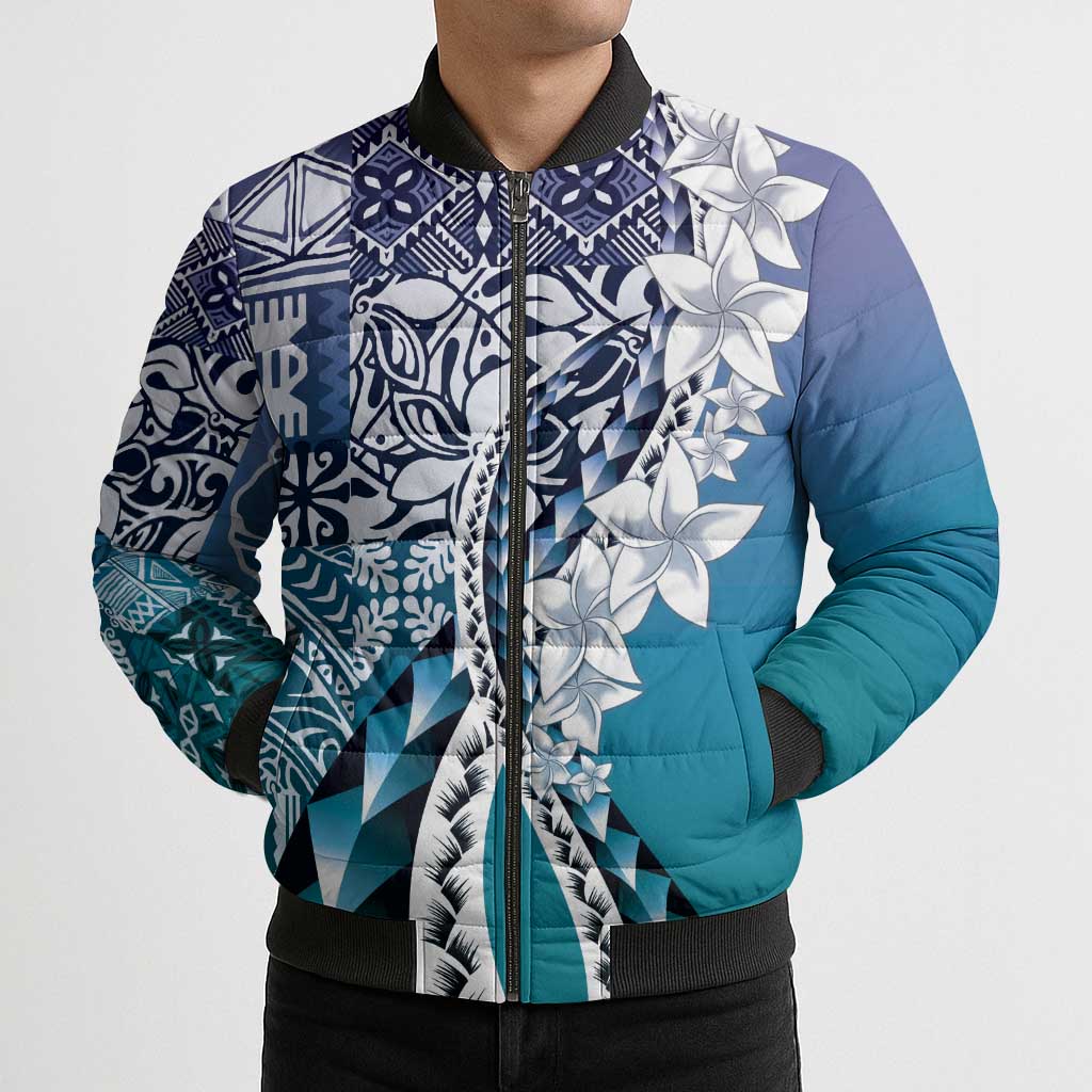 Aloha Vintage Plumeria Hawaiian Tapa Pattern Bomber Puffer Jacket Blue Hawaiian Tapa Pattern - Polynesian Pride