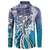 Aloha Vintage Plumeria Hawaiian Tapa Pattern Button Sweatshirt Blue Hawaiian Tapa Pattern - Polynesian Pride