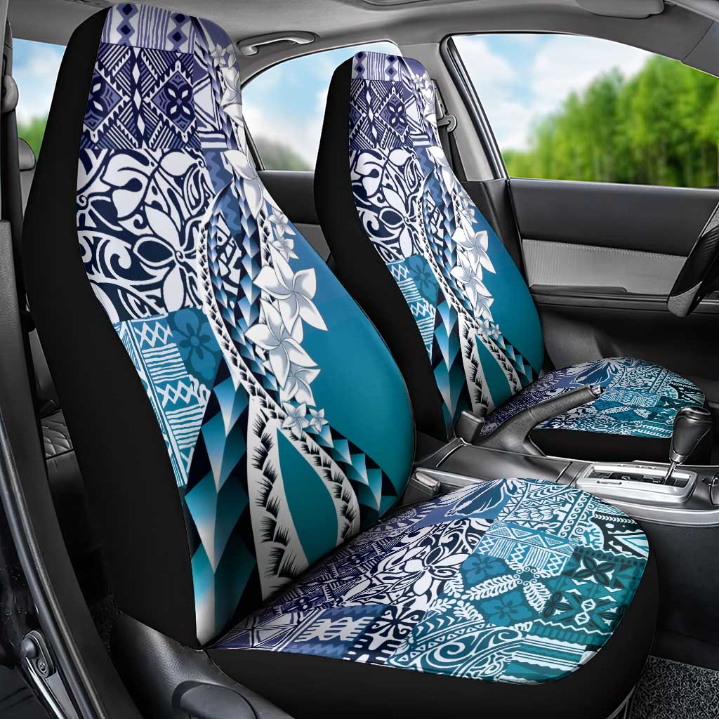 Aloha Vintage Plumeria Hawaiian Tapa Pattern Car Seat Cover Blue Hawaiian Tapa Pattern - Polynesian Pride
