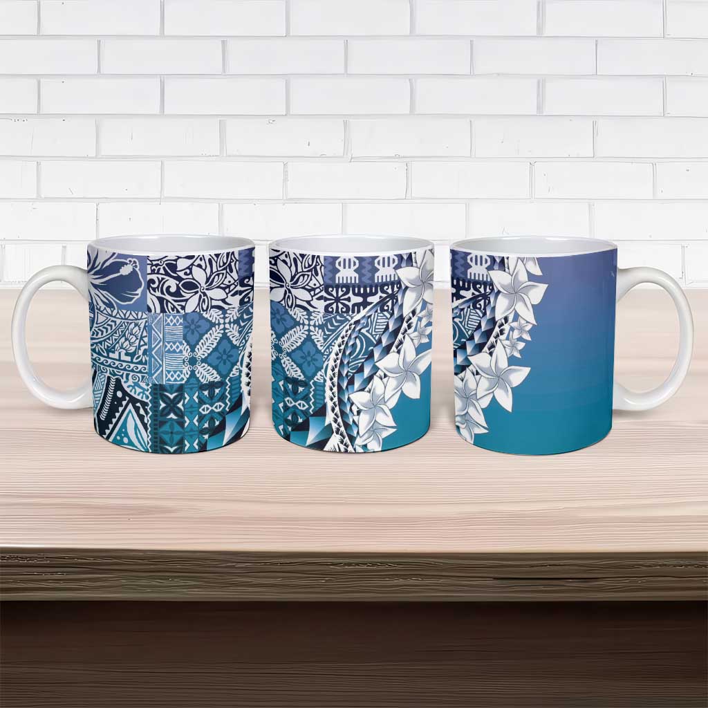 Aloha Vintage Plumeria Hawaiian Tapa Pattern Ceramic Mug Blue Hawaiian Tapa Pattern - Polynesian Pride