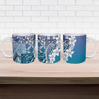 Aloha Vintage Plumeria Hawaiian Tapa Pattern Ceramic Mug Blue Hawaiian Tapa Pattern - Polynesian Pride