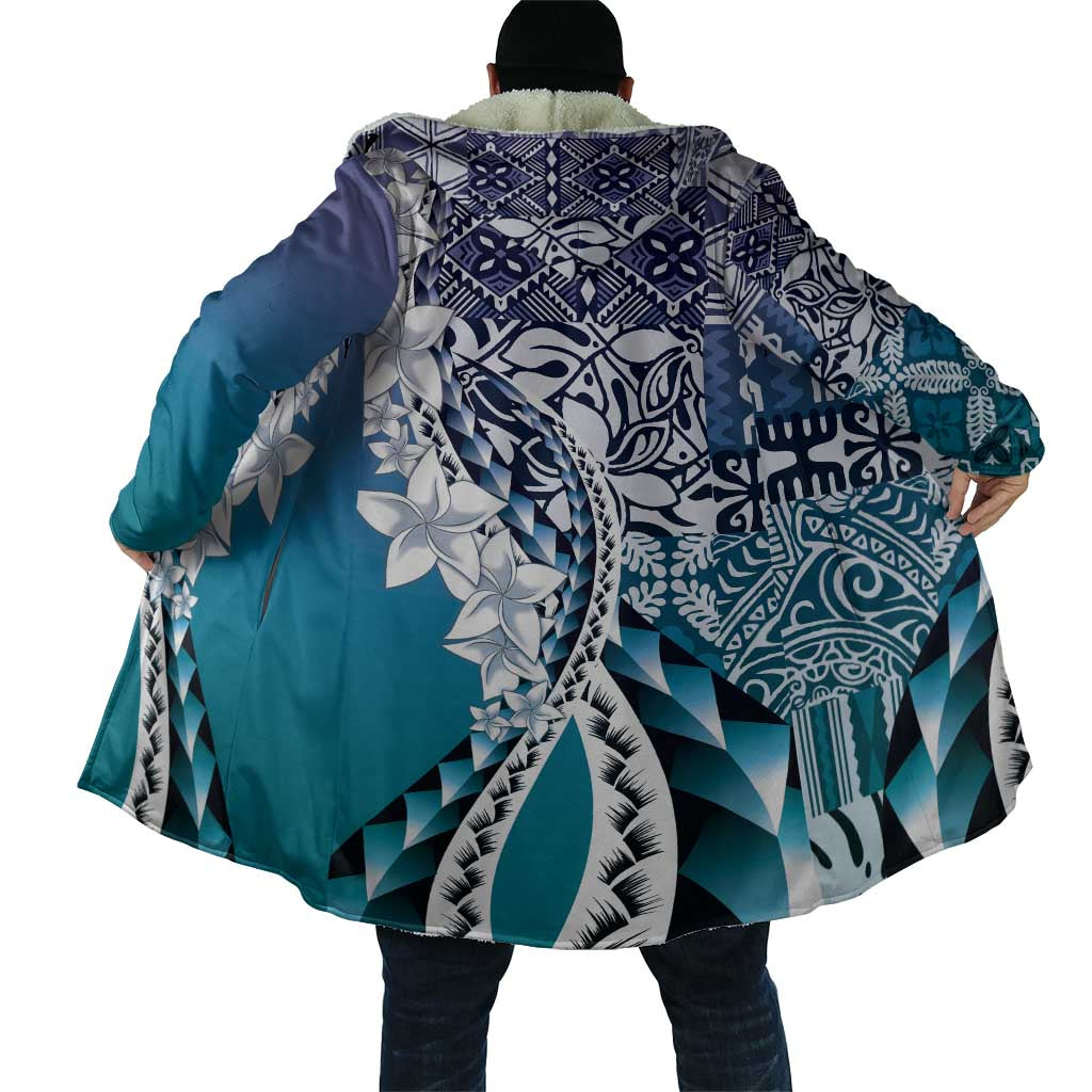 Aloha Vintage Plumeria Hawaiian Tapa Pattern Cloak Blue Hawaiian Tapa Pattern - Polynesian Pride
