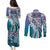Aloha Vintage Plumeria Hawaiian Tapa Pattern Couples Matching Puletasi and Long Sleeve Button Shirt Blue Hawaiian Tapa Pattern - Polynesian Pride