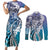 Aloha Vintage Plumeria Hawaiian Tapa Pattern Couples Matching Short Sleeve Bodycon Dress and Long Sleeve Button Shirt Blue Hawaiian Tapa Pattern - Polynesian Pride