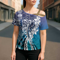 Aloha Vintage Plumeria Hawaiian Tapa Pattern Cross Shoulder Shirt Blue Hawaiian Tapa Pattern - Polynesian Pride